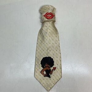 Junkie Necktie: Gold & Black Tie with Sophisticated Lady & Rhinestone Lips